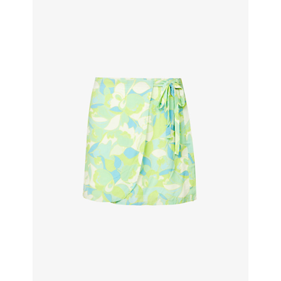 Faithfull The Brand Lucio Floral-print Woven-wrap Mini Skirt In Green