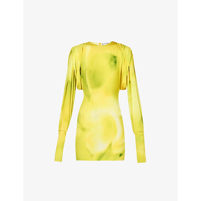 Attico Batwing-sleeve Stretch-woven Mini Dress In Pale Yellow