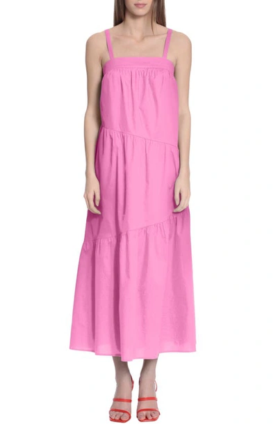 Donna Morgan Tiered Stretch Cotton Maxi Sundress In Strawberry Moon