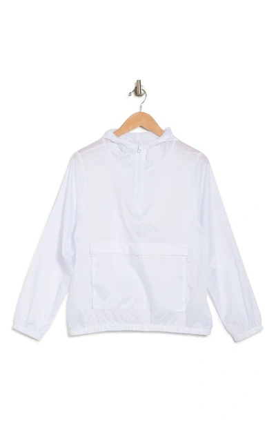 Bella+canvas Hooded Nylon 1/2 Zip Pullover Jacket In White