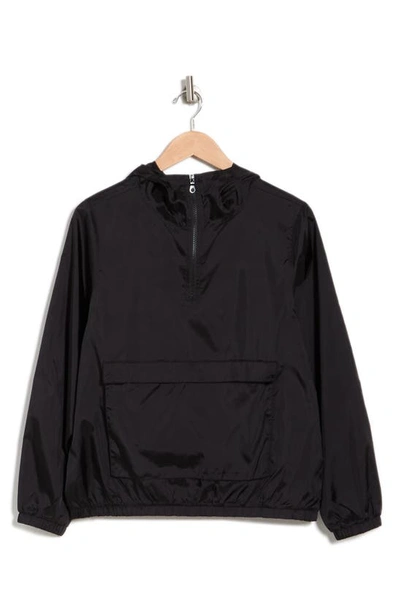 Bella+canvas Hooded Nylon 1/2 Zip Pullover Jacket In Black