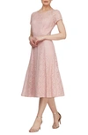 Sl Fashions Cap Sleeve Metallic Lace Dress In Faded Rose