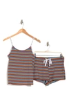 Calvin Klein Logo Camisole & Shorts Pajama 2-piece Set In Prism Stripe Black