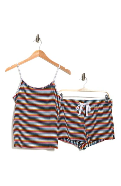 Calvin Klein Logo Camisole & Shorts Pajama 2-piece Set In Prism Stripe Black