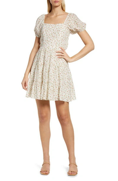 1.state Women's Short Sleeve Square Neck Tie Back Dress In Soft Rosettes