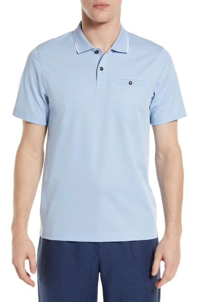 Ted Baker Galton Tipped Cotton Blend Polo In Light Blue