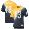 Mitchell & Ness Troy Polamalu Gold/black Pittsburgh Steelers Retired Player Name & Number Diagonal T In Gold