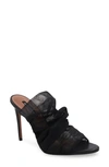 Bcbgmaxazria Sarani Black Ruched Mesh Heel Mule In Black Mesh