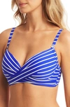 Sea Level Stripe Cross Front D- & Dd-cup Molded Bikini Top In Cobalt