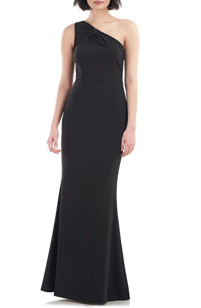 Js Collections Lilah Bow Detail One-shoulder Mermaid Gown In Black