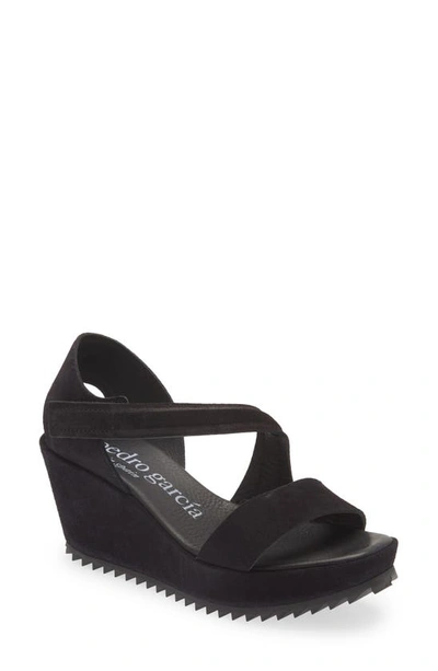 Pedro Garcia Fineta Suede Wedge Platform Sandals In Black