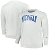 CHAMPION CHAMPION ASH MICHIGAN WOLVERINES BIG & TALL REVERSE WEAVE FLEECE CREWNECK PULLOVER SWEATSHIRT