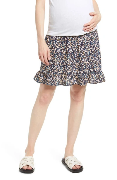 Angel Maternity Floral Maternity Skirt In Navy Print