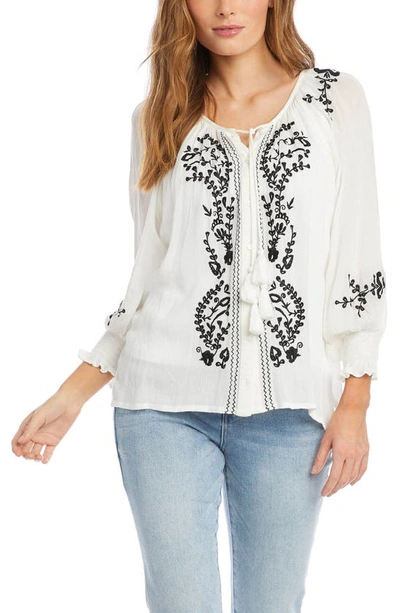 Karen Kane Embroidered Peasant Top In Off White
