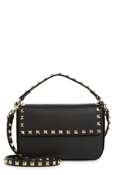 Valentino Garavani Rockstud Logo-embossed Leather Cross-body Bag In Black