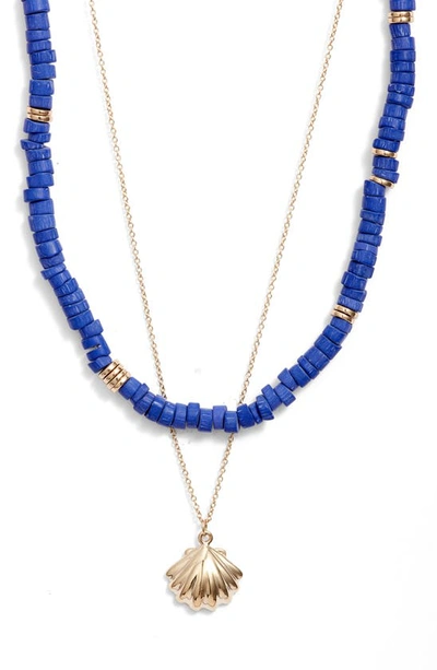 & Other Stories Layered Chain Link Bead Necklace In Gold/ Cobolt Blue