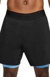 Nike Dry-fit 2-in-1 Pocket Yoga Shorts In Black/ Coast