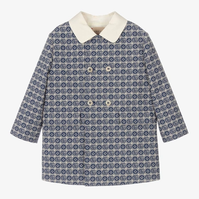 Gucci Kids' Double G Geometric-print Cotton Coat In Bluette
