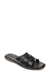 Journee Signature Parker Woven Leather Slide Sandal In Black