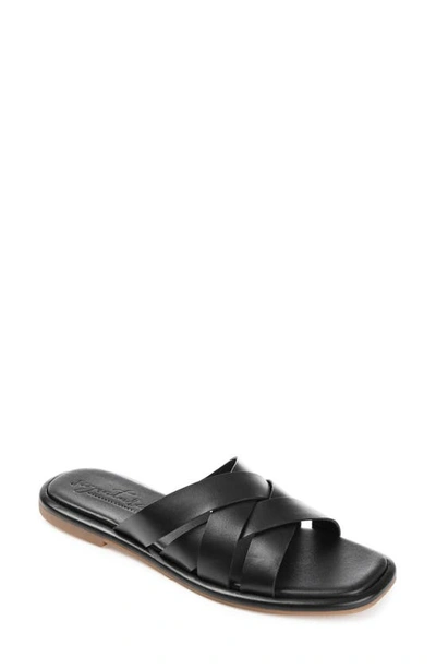 Journee Signature Parker Woven Leather Slide Sandal In Black