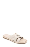 Journee Signature Parker Woven Leather Slide Sandal In White