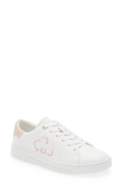 Ted Baker Tarliah Magnolia-detail Low-top Leather Trainers In White-pink