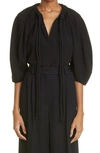 Proenza Schouler Balloon Sleeve V-neck Crepe Top In Black