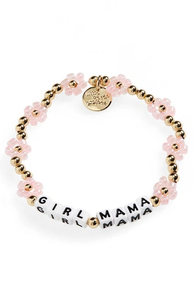 Little Words Project Girl Mama Beaded Stretch Bracelet In Gold Pink