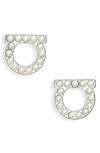 Ferragamo Small Gancio Imitation Pearl Stud Earrings In Silver