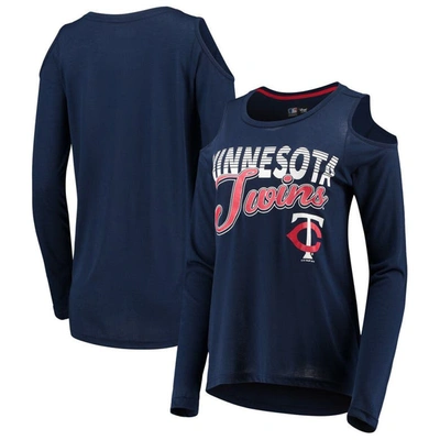 G-iii 4her By Carl Banks Women's  Navy Minnesota Twins Crackerjack Cold Shoulder Long Sleeve T-shirt