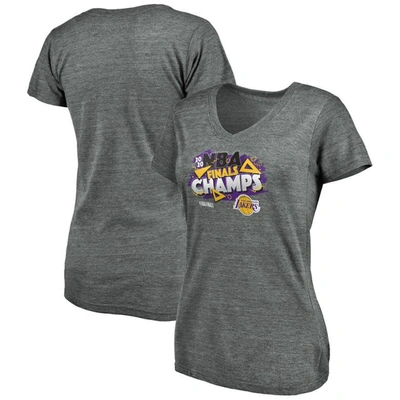 Fanatics Women's Heather Gray Los Angeles Lakers 2020 Nba Finals Championship Saved By The Buzzer V-neck T-sh