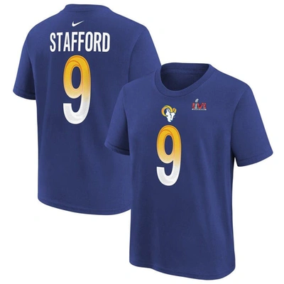 Nike Kids' Youth  Matthew Stafford Royal Los Angeles Rams Super Bowl Lvi Name & Number T-shirt