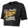 MAJESTIC MAJESTIC THREADS BLACK LOS ANGELES LAKERS 2020 NBA FINALS CHAMPIONS CROP TOP T-SHIRT