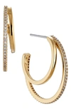 Nadri Golden Hour Cubic Zirconia Faux Double Hoop Earrings In 18k Gold Plated In Gold
