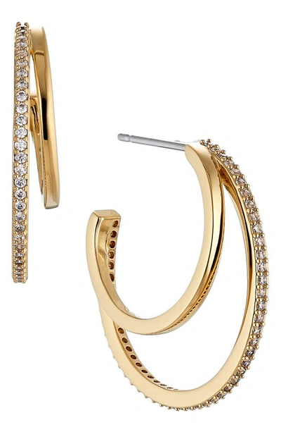 Nadri Golden Hour Cubic Zirconia Faux Double Hoop Earrings In 18k Gold Plated