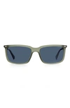 Polaroid 55mm Polarized Rectangular Sunglasses In Matte Greenn / Blue Polarized