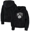 OUTERSTUFF GIRLS YOUTH BLACK BROOKLYN NETS INFLUENTIAL SHERPA PULLOVER HOODIE