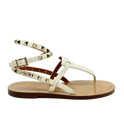 Valentino Garavani Valentino Rockstud Leather Sandals In White