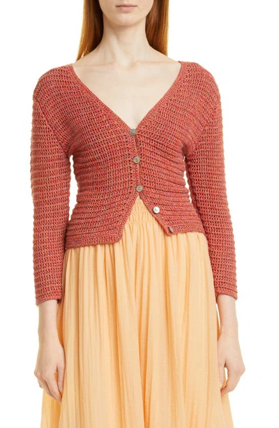 Vince Short Marled-knit Cotton Cardigan In Orange