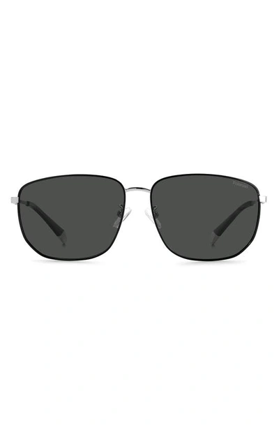 Polaroid 61mm Polarized Rectangular Sunglasses In Pall Blck / Gray Pz