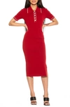 Alexia Admor Dinah Short Sleeve Polo Midi Dress In Red