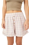 Free People Sunday Morning Lounge Shorts In Pink Stripe Combo