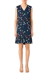 Akris Punto Polka Dot Flounce-hem Crepe Shift Dress In Denim-multi