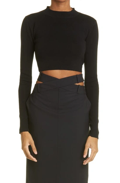 Monse Cropped Open-back Leather-trimmed Merino Wool-blend Top In Black
