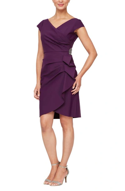 Alex Evenings Rhinestone Belt Detail Sheath Cocktail Minidress In Summer Plum