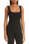 Vince Square Neck Rib Tank Top In Black