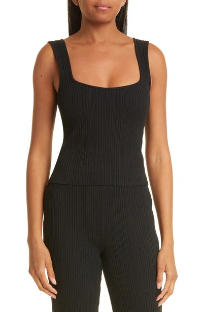 Vince Square Neck Rib Tank Top In Black