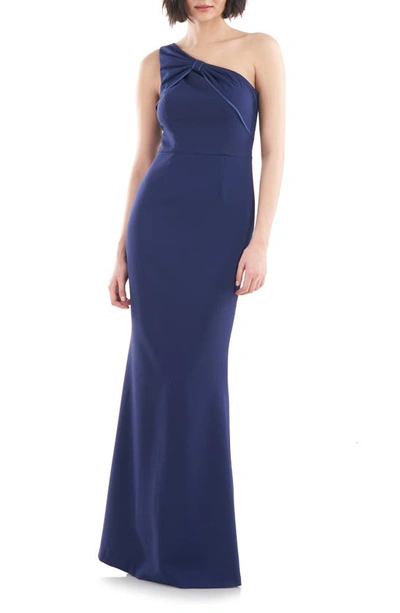 Js Collections Lilah Bow Detail One-shoulder Mermaid Gown In Navy
