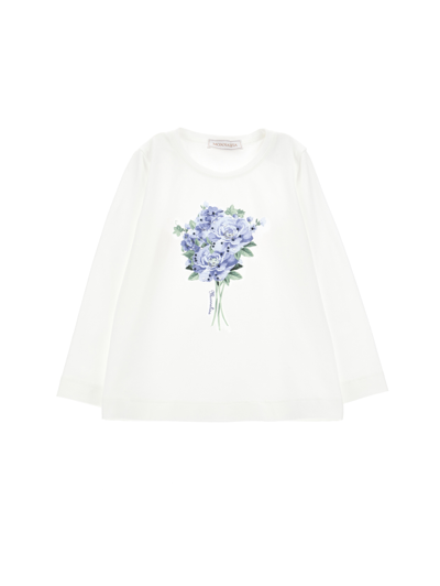 Monnalisa Long-sleeved Bouquet Print Jersey T-shirt In Cream