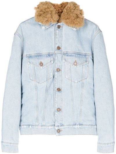 Erl Fur-collared Denim Jacket In Blue